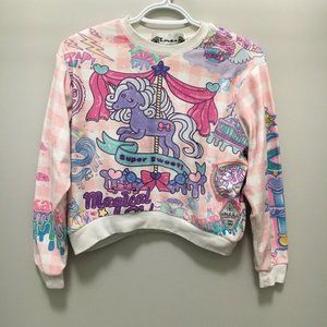 unicorn pattern terry cloth cropped sweater